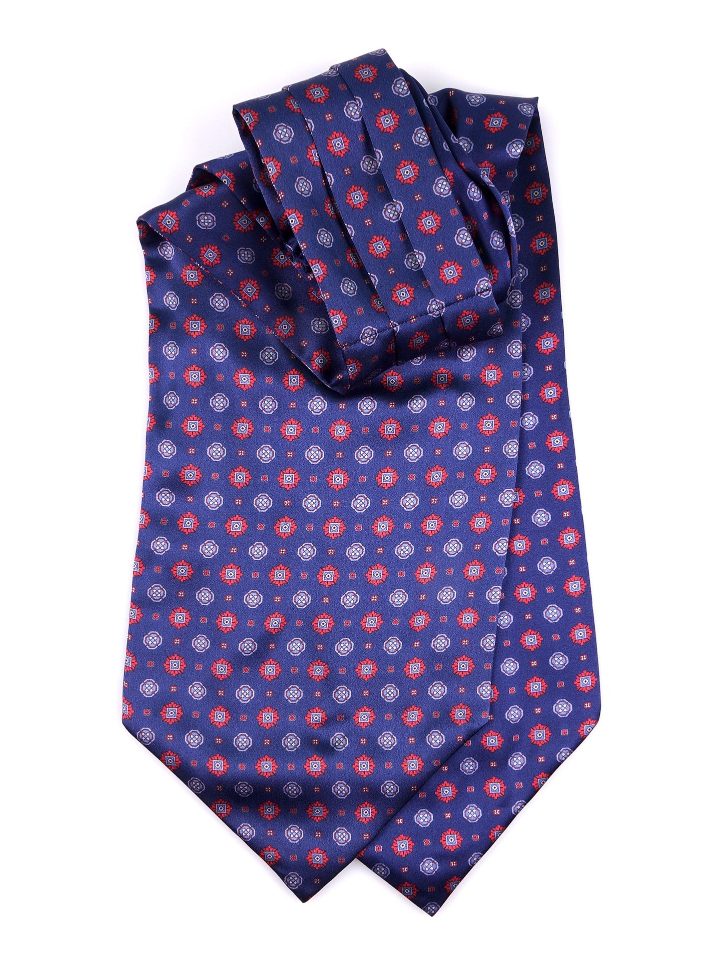 Blue double point printed silk satin ascot BASTIK