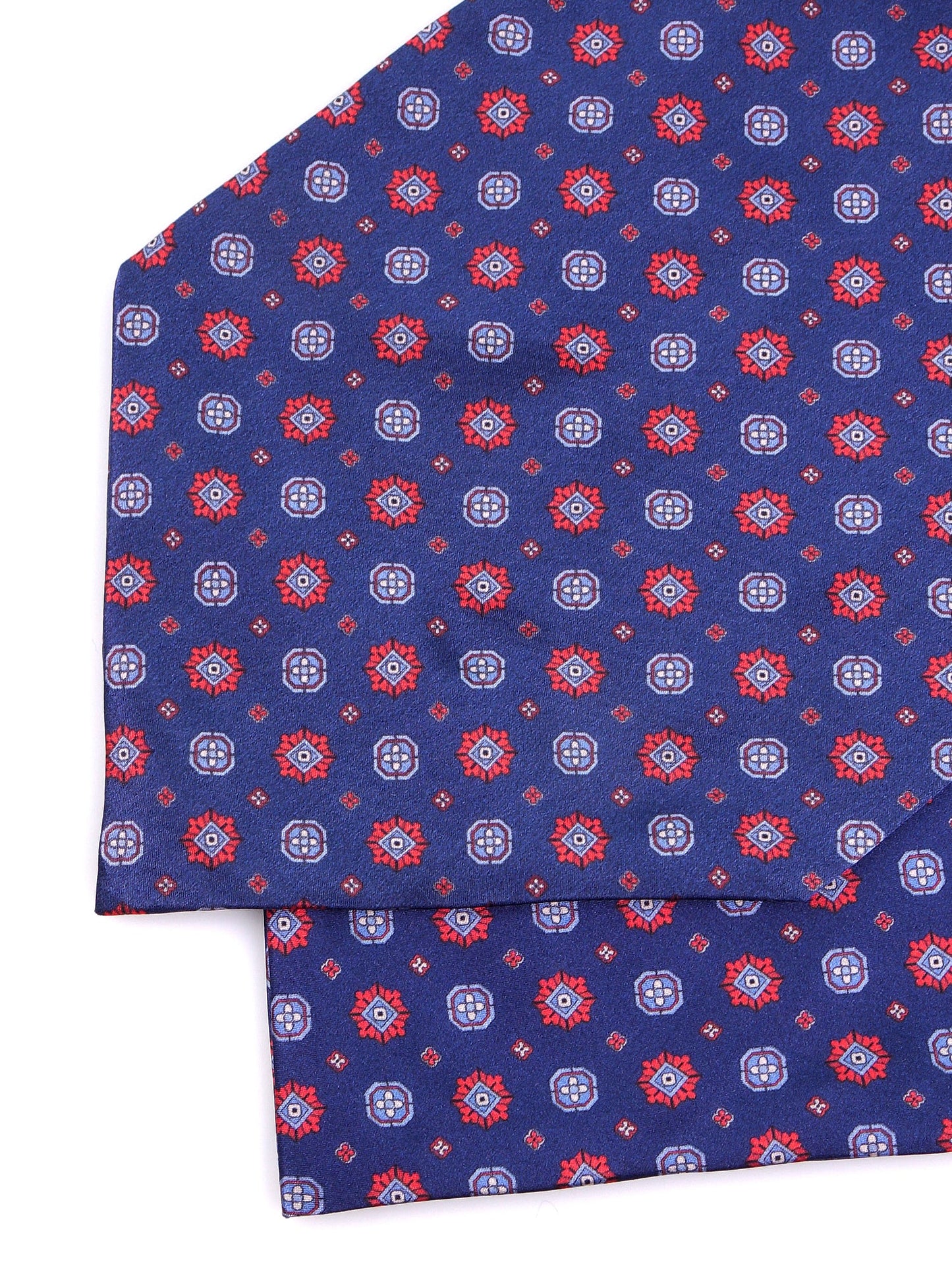 Blue double point printed silk satin ascot BASTIK