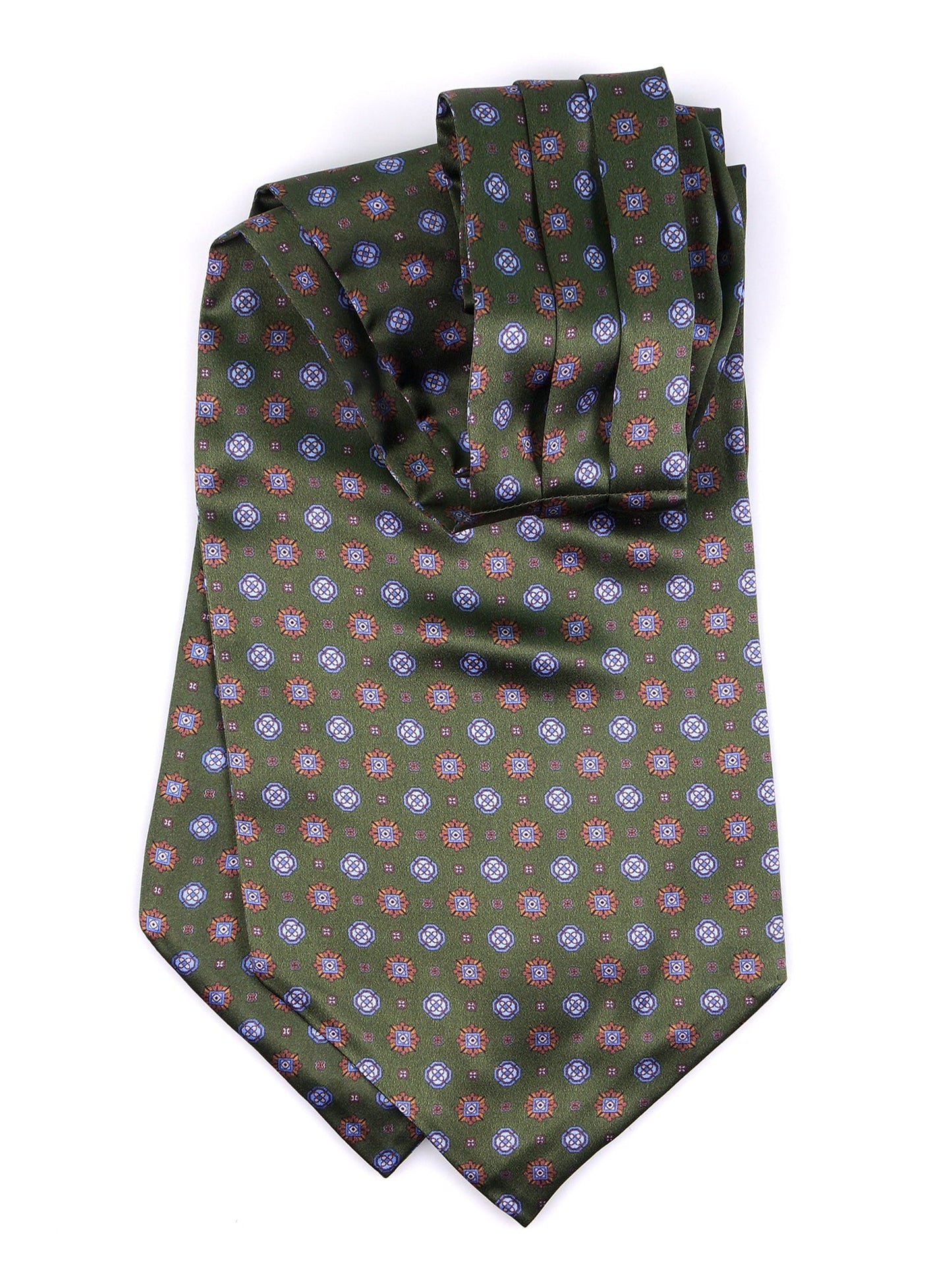 Green double-pointed printed satin silk ascot BASTIK