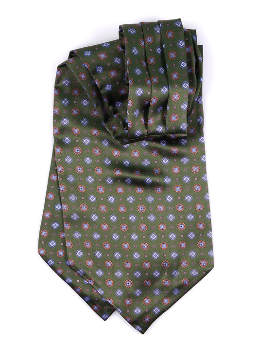 Green double-pointed printed satin silk ascot BASTIK