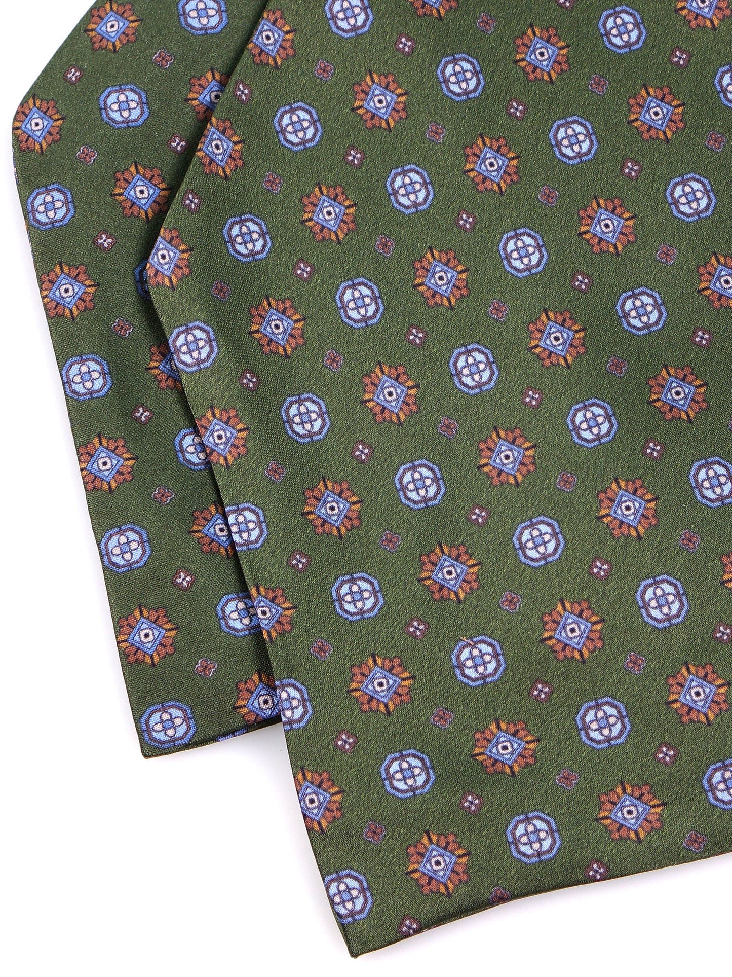 Green double-pointed printed satin silk ascot BASTIK
