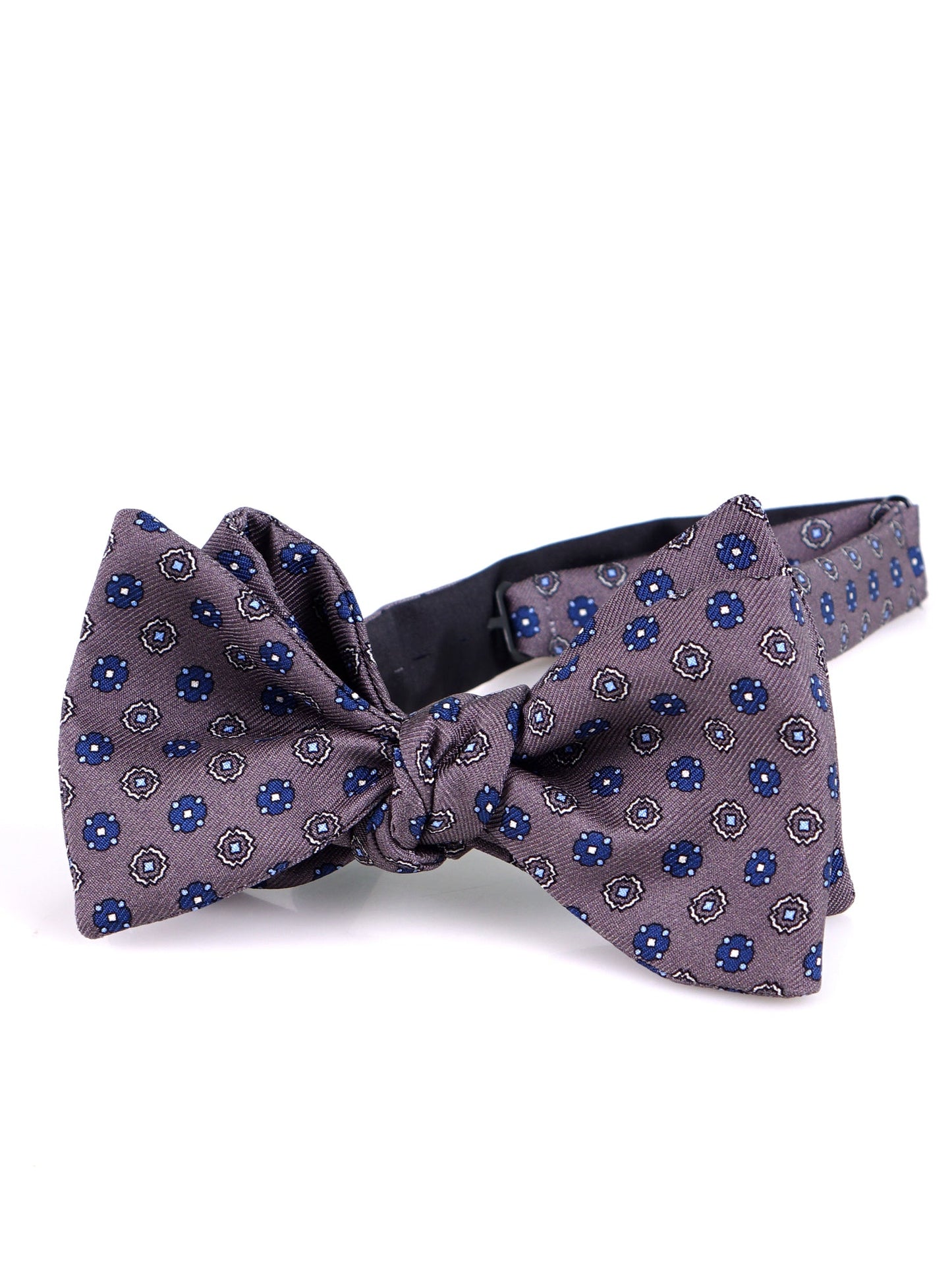 BERRY Self-Tie Bow Tie in Grey Printed Silk