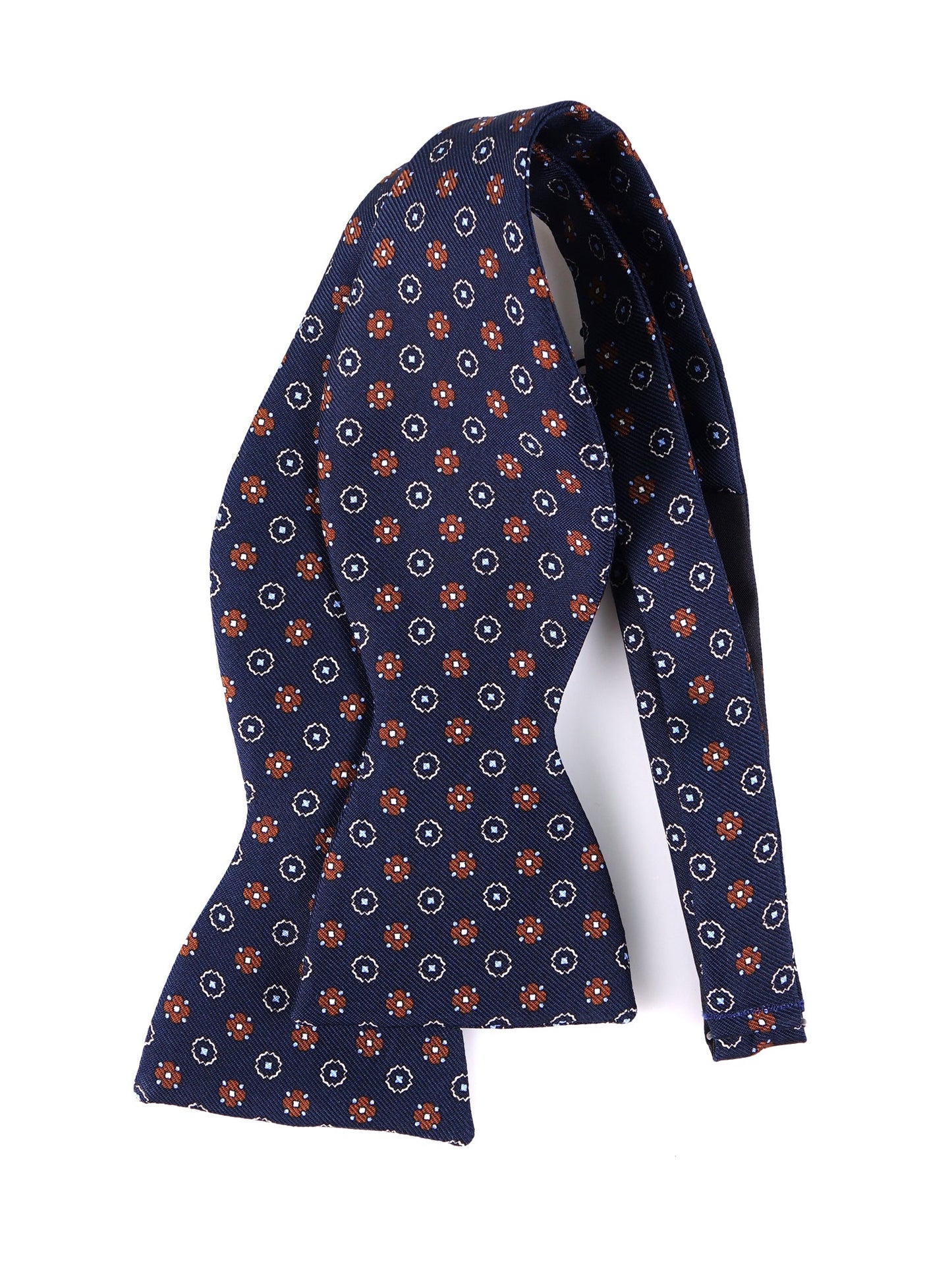 Dark blue BERRY printed silk self-tie bow tie