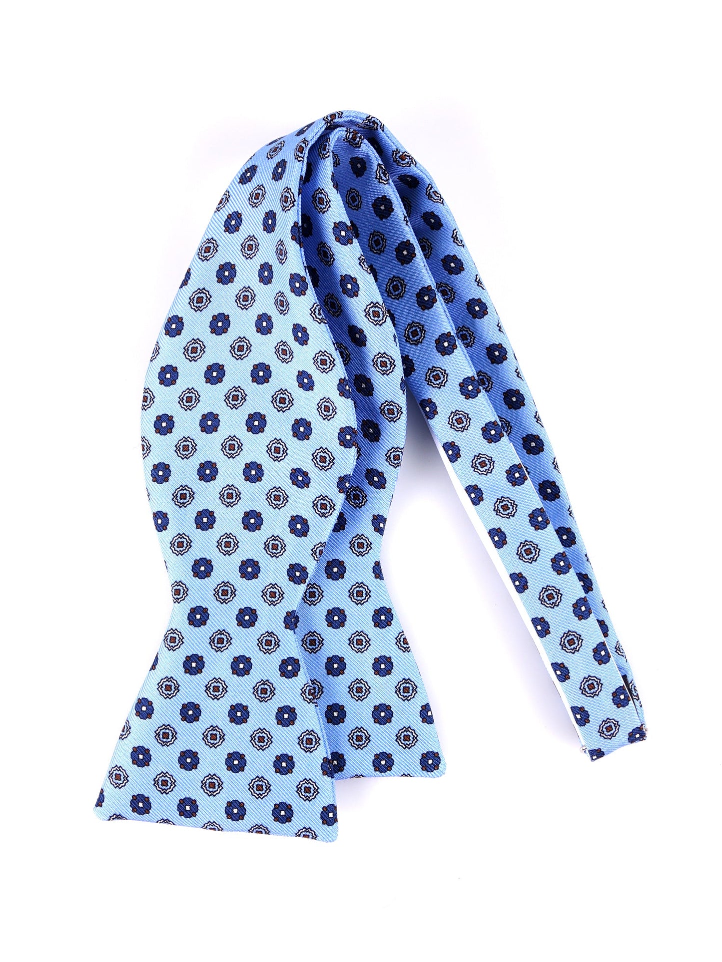 BERRY self-tie bow tie in light blue printed silk