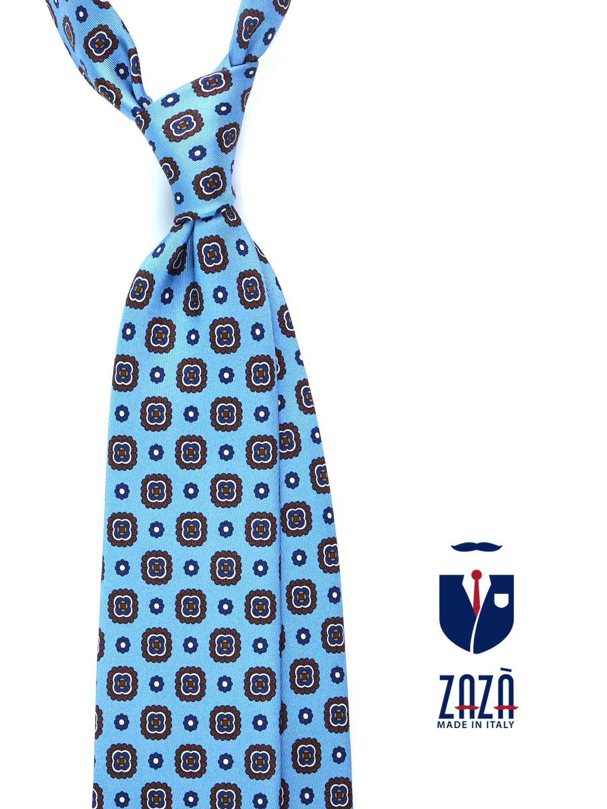 BLAZE 3-fold tie in light blue printed silk