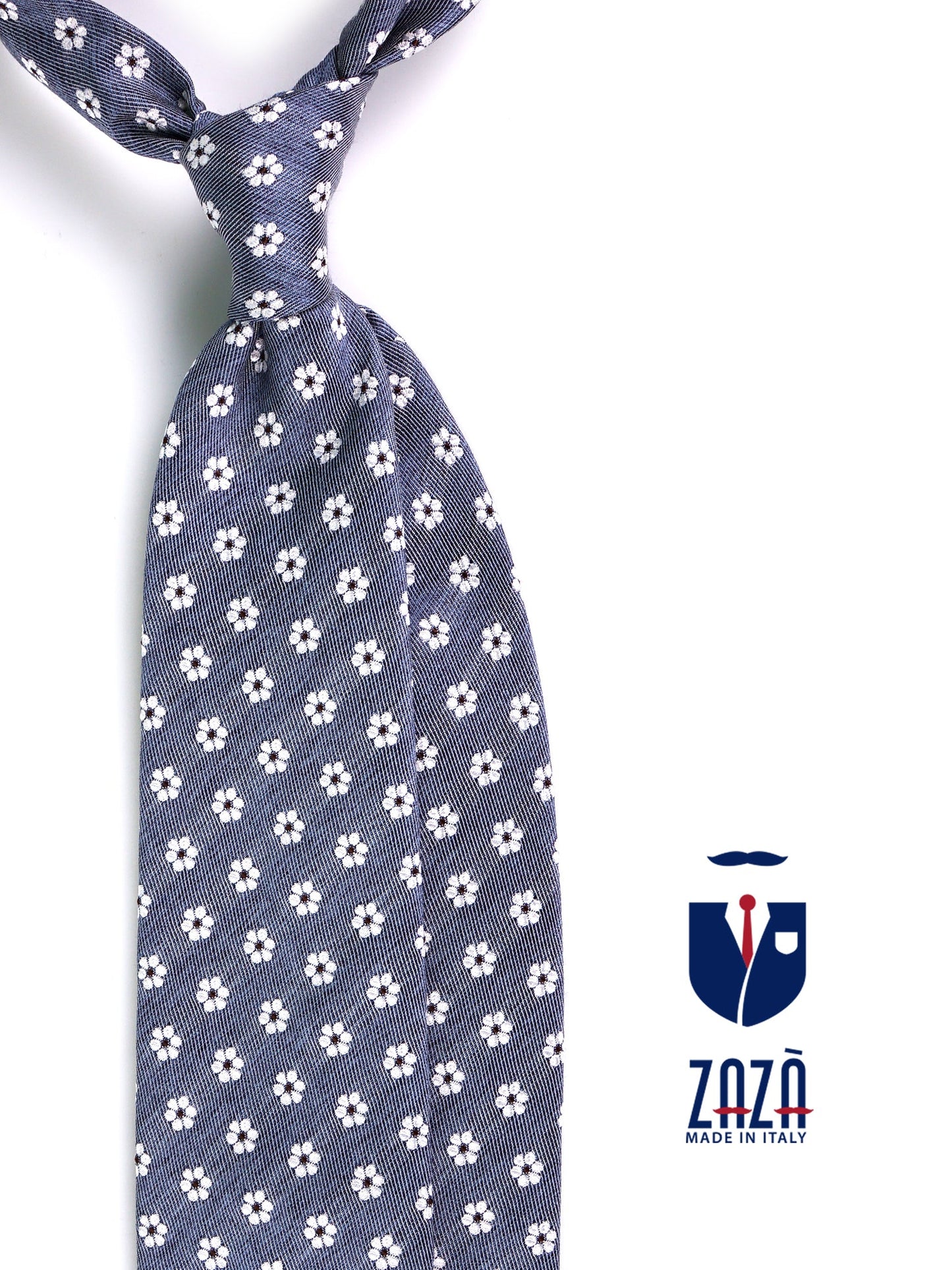 BLOOM 3-fold blue silk\cotton tie