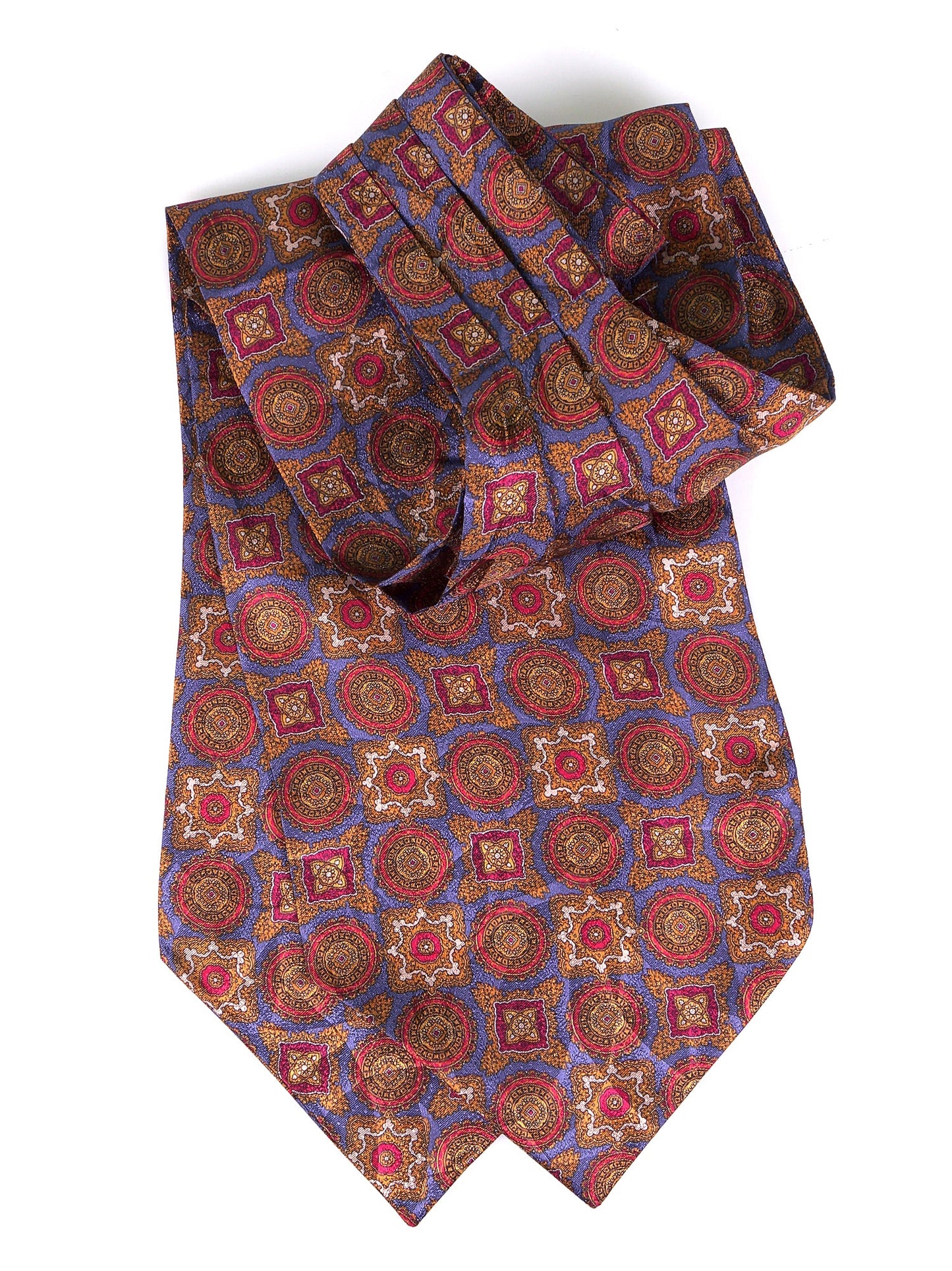 Double-pointed air force blue printed silk satin ascot BOTTON