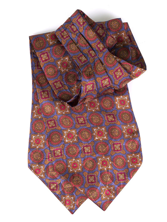 Double-pointed air force blue printed silk satin ascot BOTTON