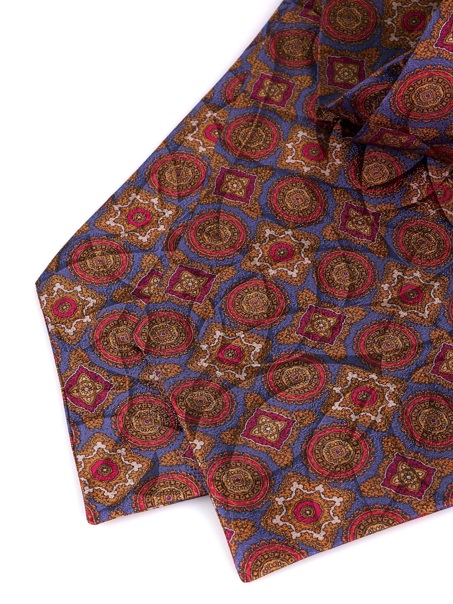 Double-pointed air force blue printed silk satin ascot BOTTON
