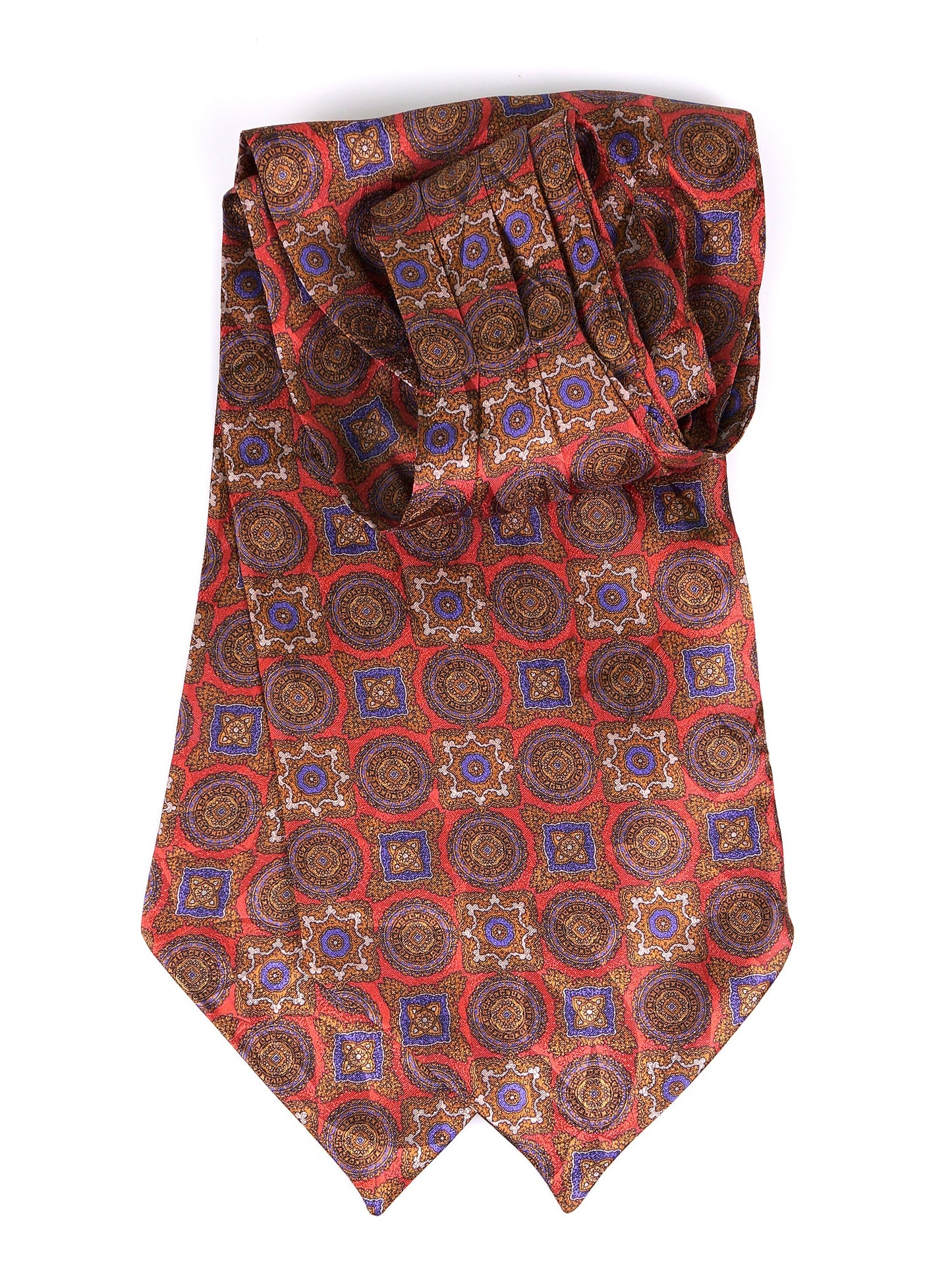 Orange double-pointed printed satin silk ascot BOTTON