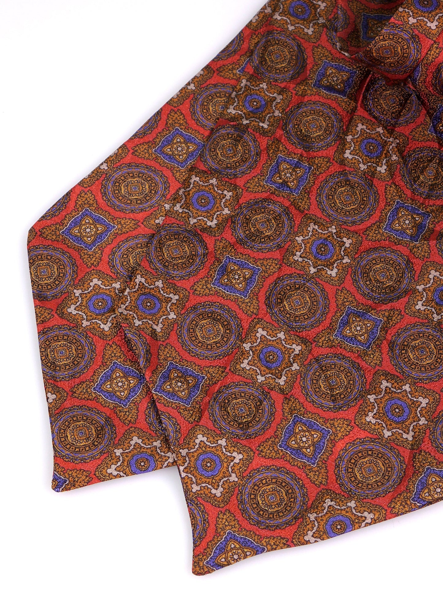 Orange double-pointed printed satin silk ascot BOTTON