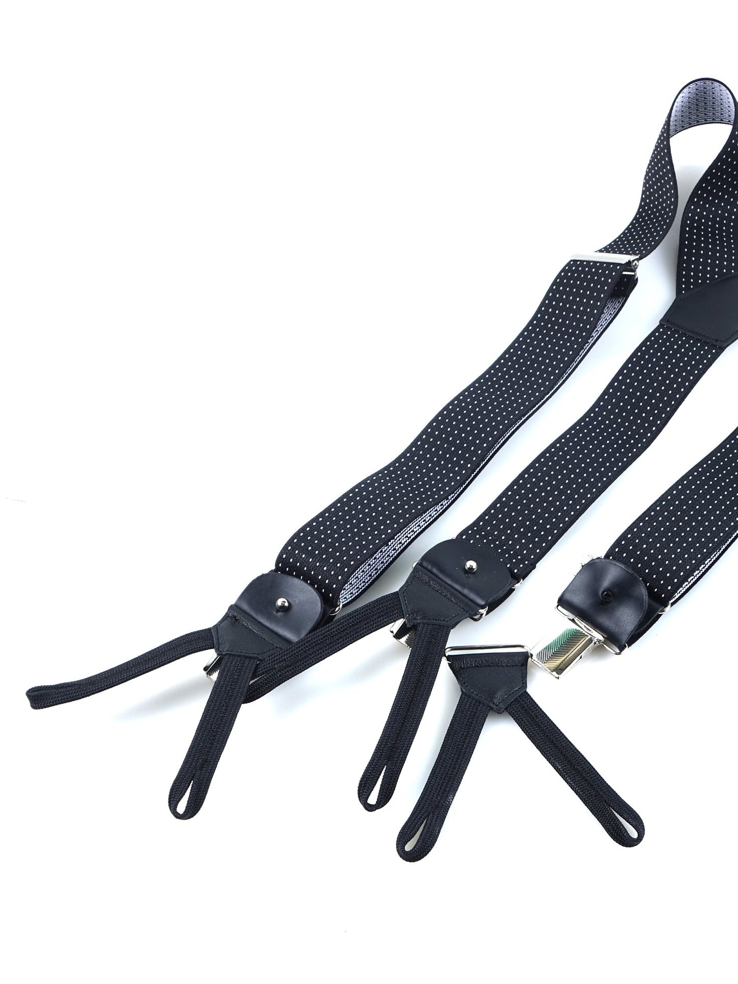 Y-shape suspenders in polka dot elastic with laces and clip ELASTIC Black