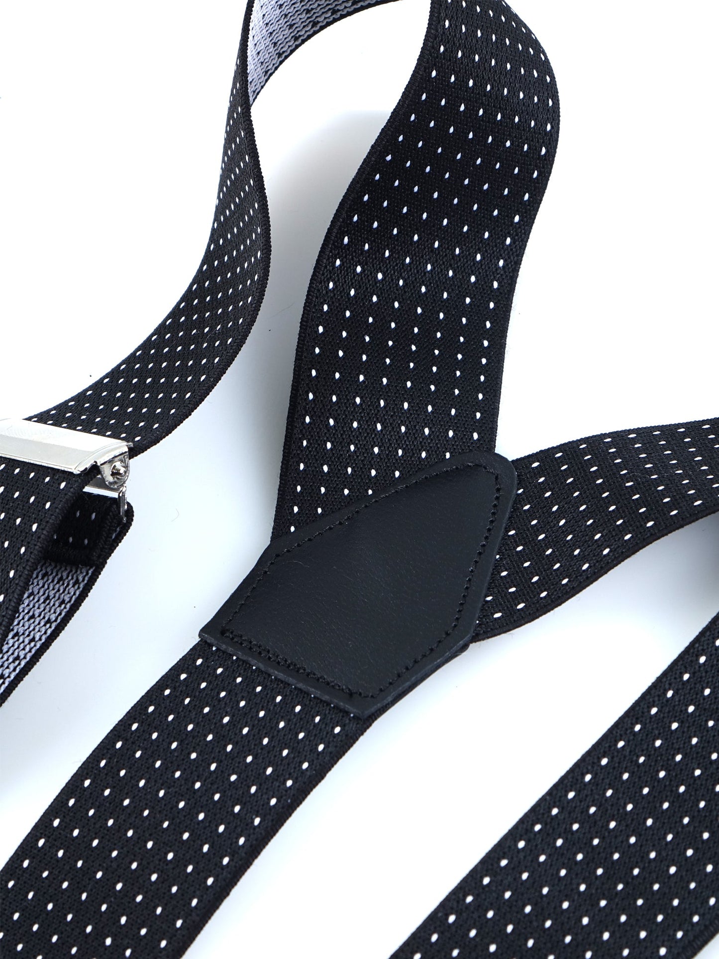 Y-shape suspenders in polka dot elastic with laces and clip ELASTIC Black