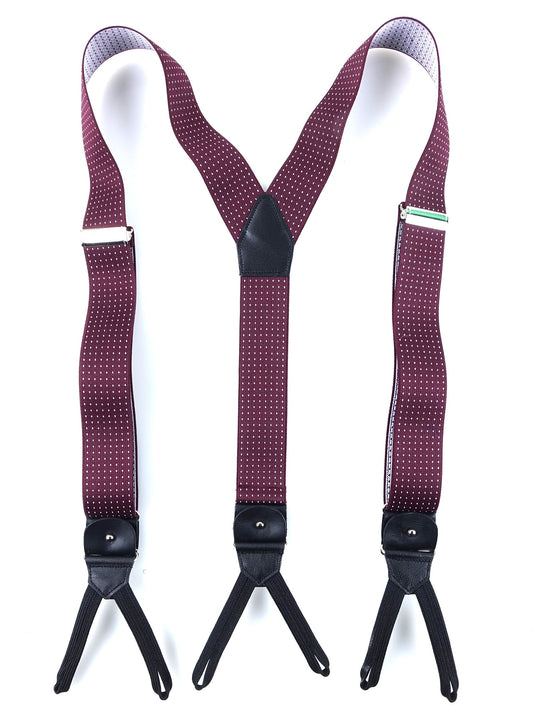 Y-Shape Suspenders in Polka Dot Elastic with Laces and Clips ELASTIC Bordeaux