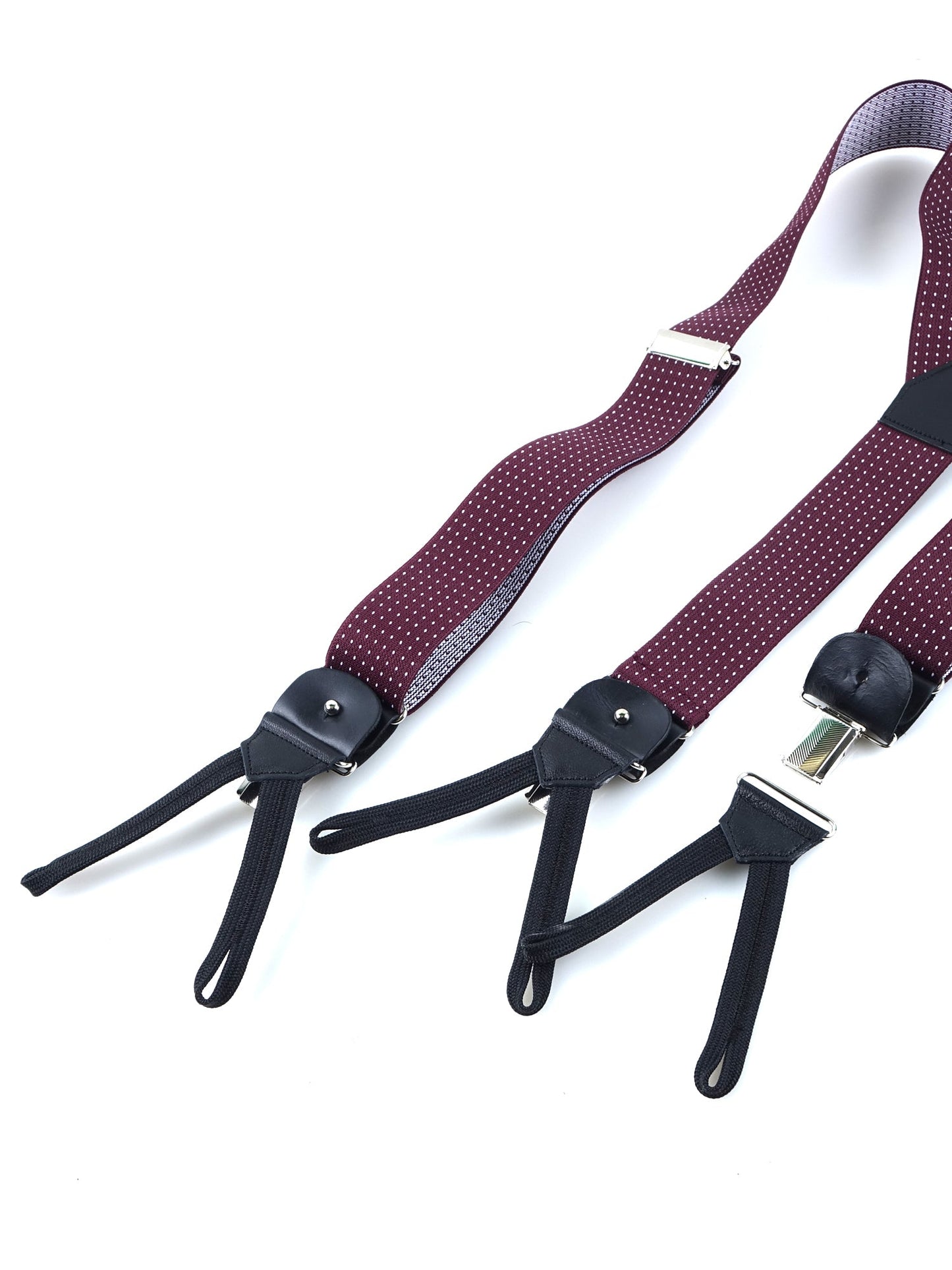 Y-Shape Suspenders in Polka Dot Elastic with Laces and Clips ELASTIC Bordeaux