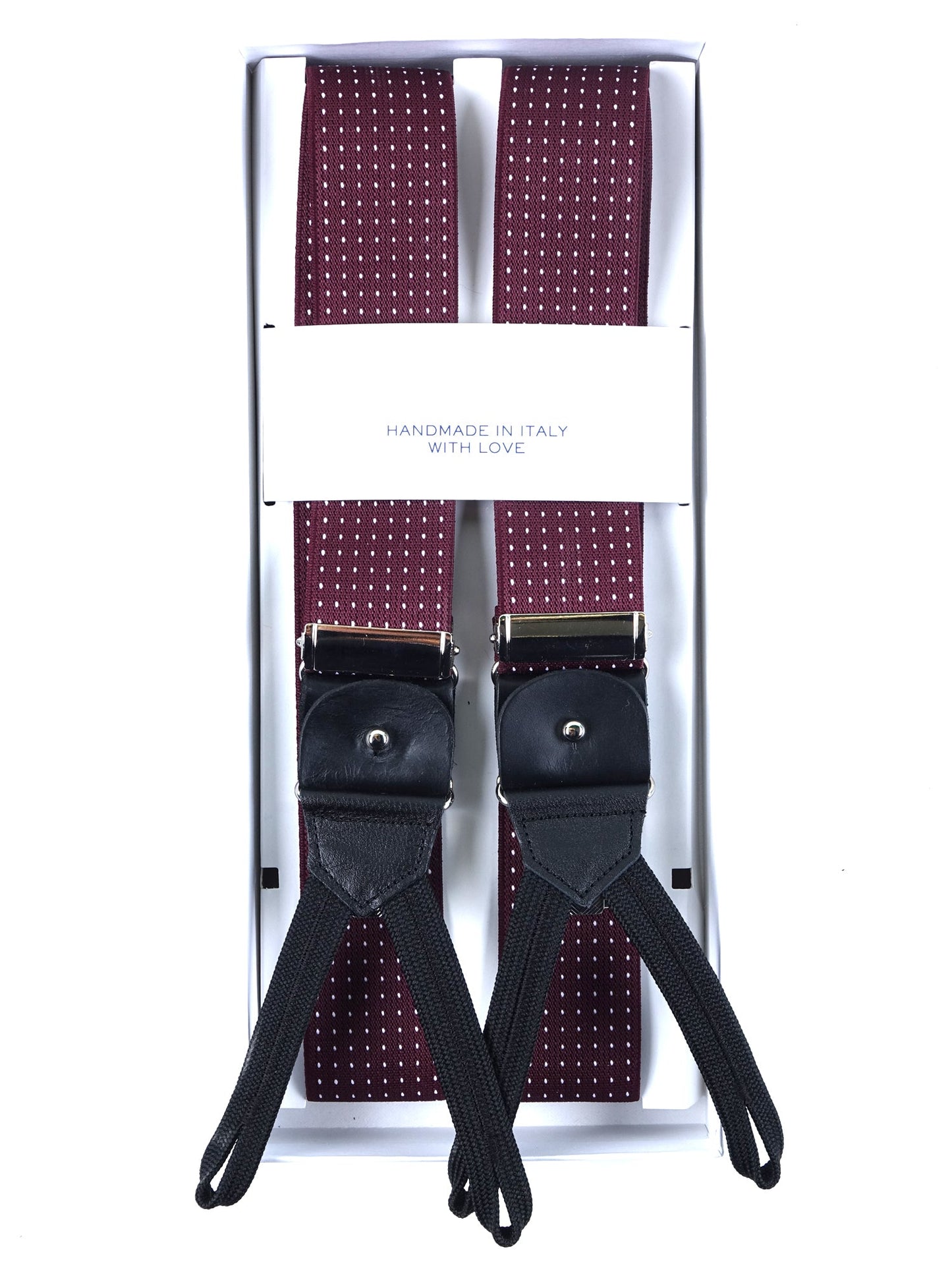 Y-Shape Suspenders in Polka Dot Elastic with Laces and Clips ELASTIC Bordeaux