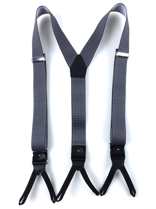 Y-shaped elastic polka dot suspenders with laces and clips ELASTIC Gray