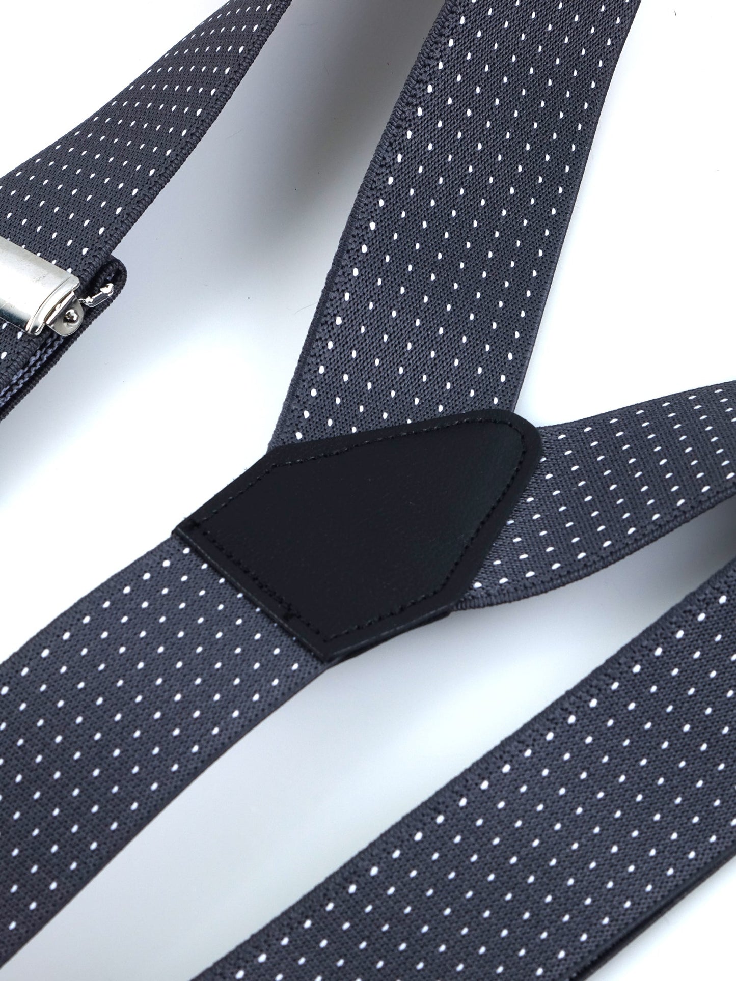 Y-shaped elastic polka dot suspenders with laces and clips ELASTIC Gray