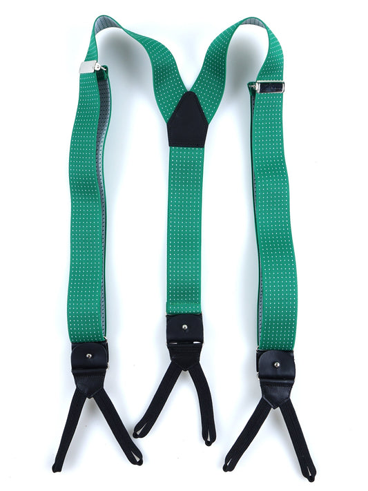 Y-shaped elastic polka dot suspenders with ties and clips ELASTIC Green