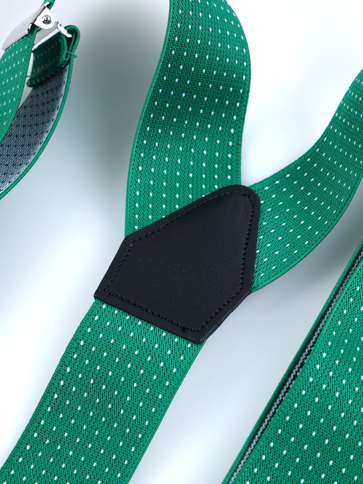 Y-shaped elastic polka dot suspenders with ties and clips ELASTIC Green