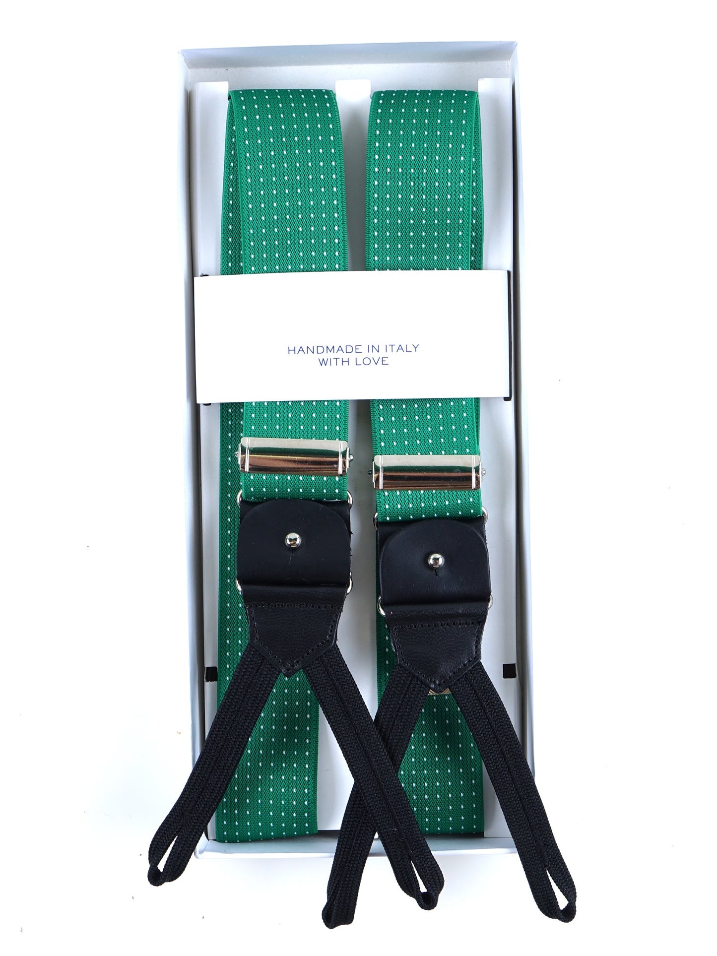 Y-shaped elastic polka dot suspenders with ties and clips ELASTIC Green