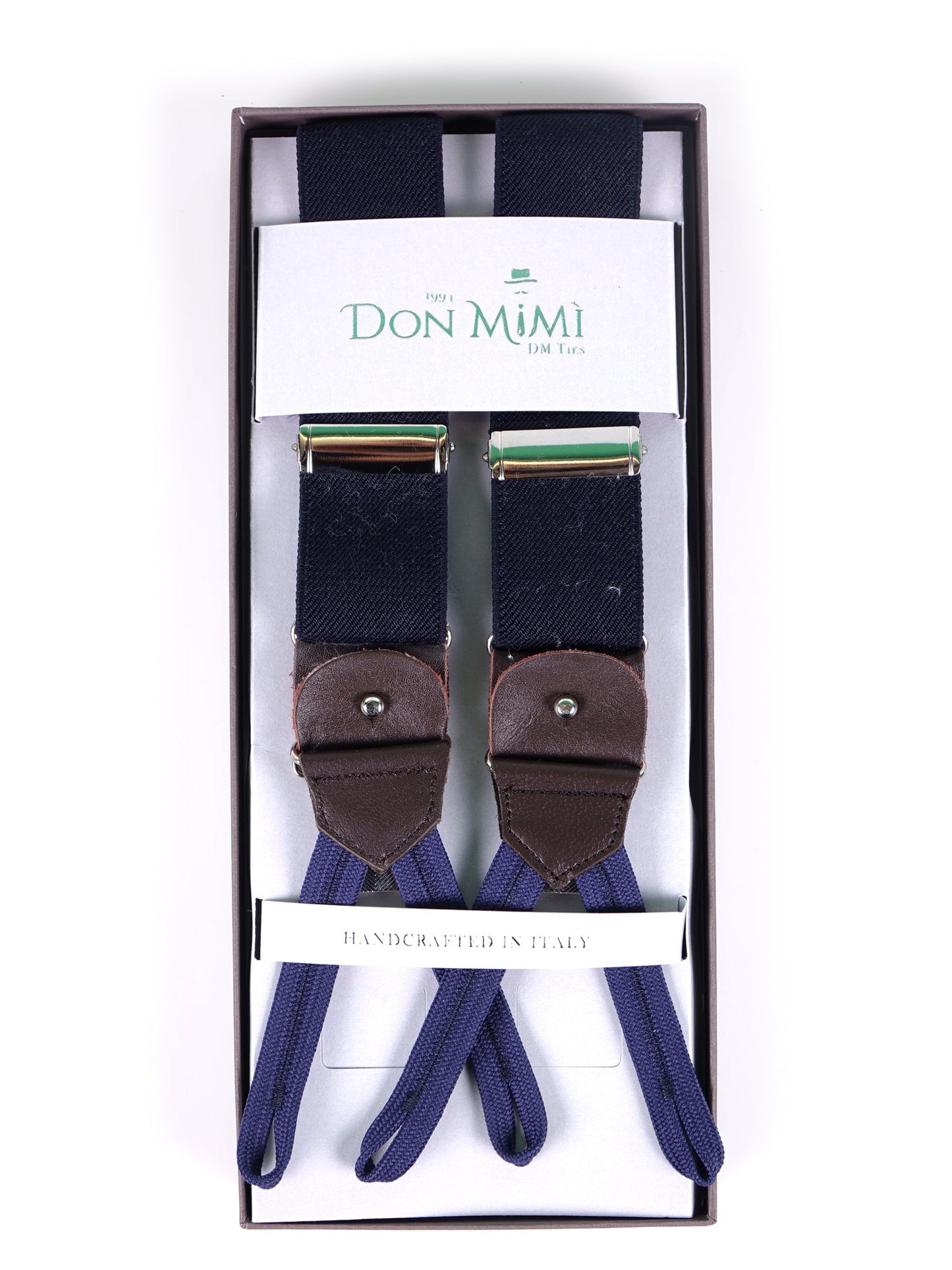 Bretella a Y in elastico blu scuro con lacci in tessuto blu e clip ELASTIC