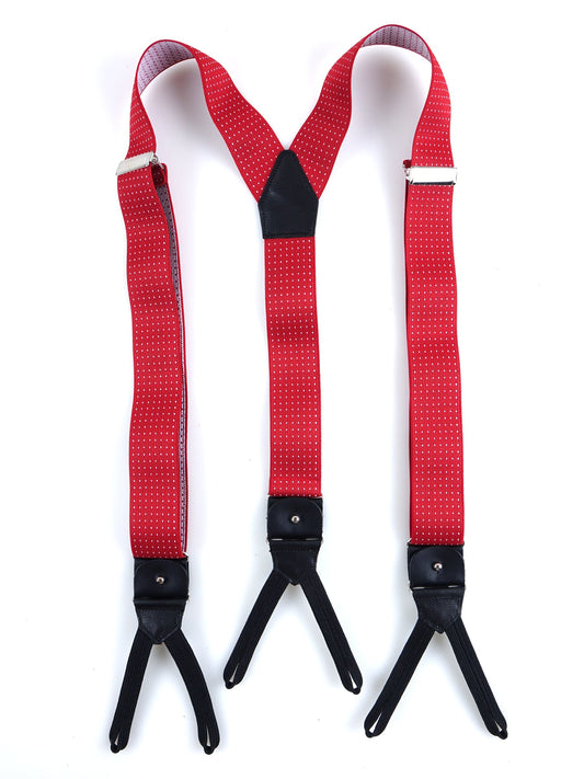 Y-Shape Elastic Polka Dot Suspenders with Laces and Clip ELASTIC Red