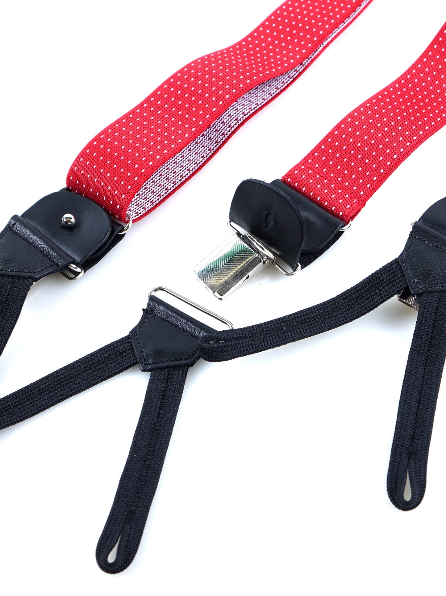 Y-Shape Elastic Polka Dot Suspenders with Laces and Clip ELASTIC Red