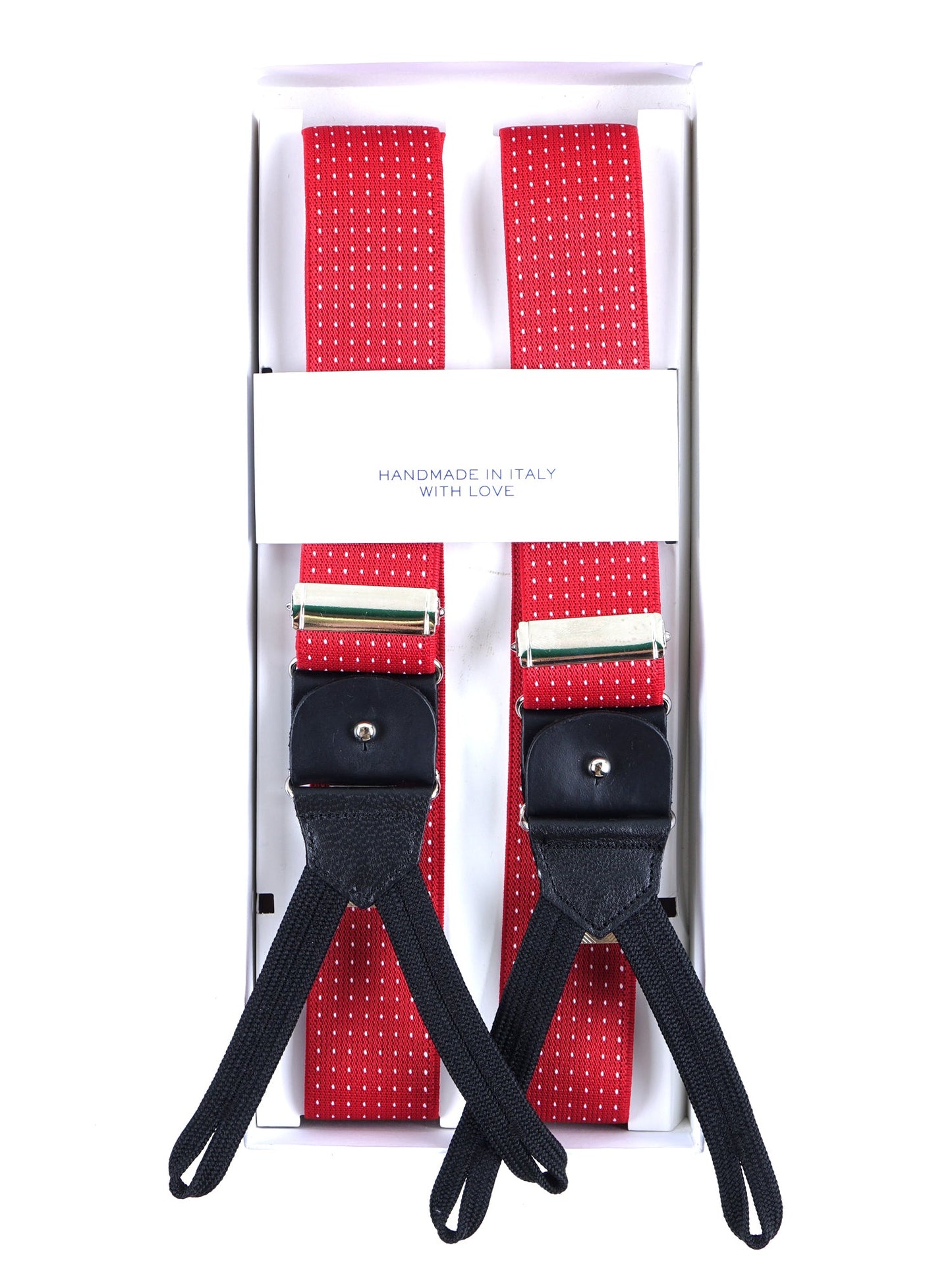 Y-Shape Elastic Polka Dot Suspenders with Laces and Clip ELASTIC Red