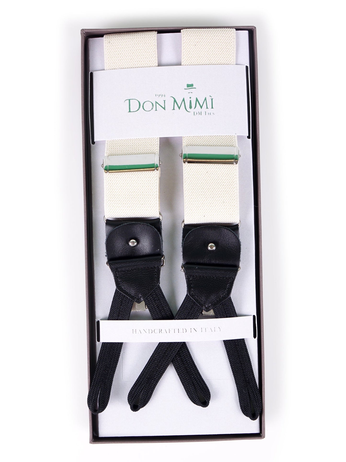 Bretella a Y in elastico bianco con lacci in tessuto e clip ELASTIC