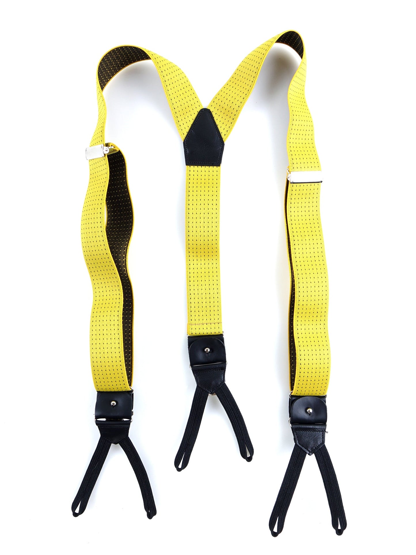 Yellow Polka Dot Elastic Y-suspenders with Straps and Clip