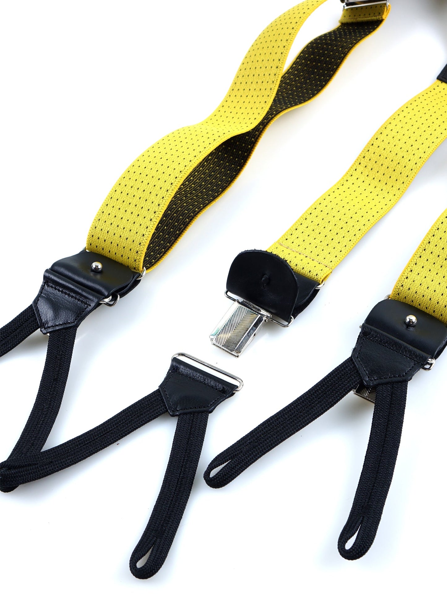 Yellow Polka Dot Elastic Y-suspenders with Straps and Clip