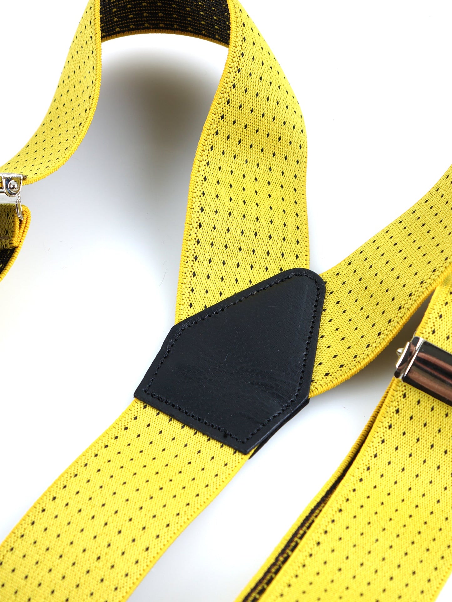 Yellow Polka Dot Elastic Y-suspenders with Straps and Clip