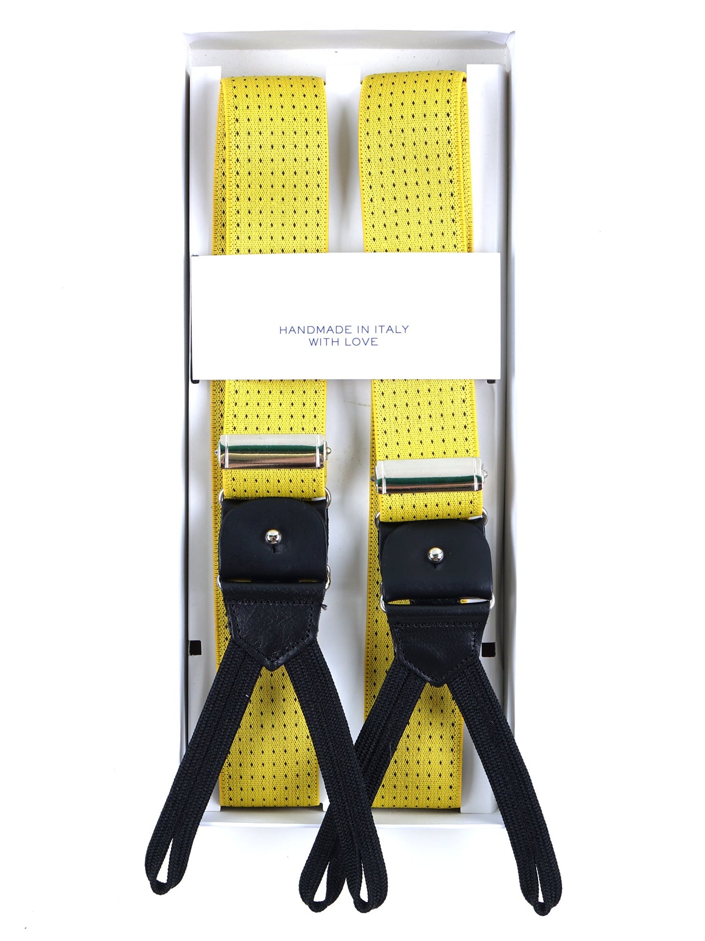 Yellow Polka Dot Elastic Y-suspenders with Straps and Clip