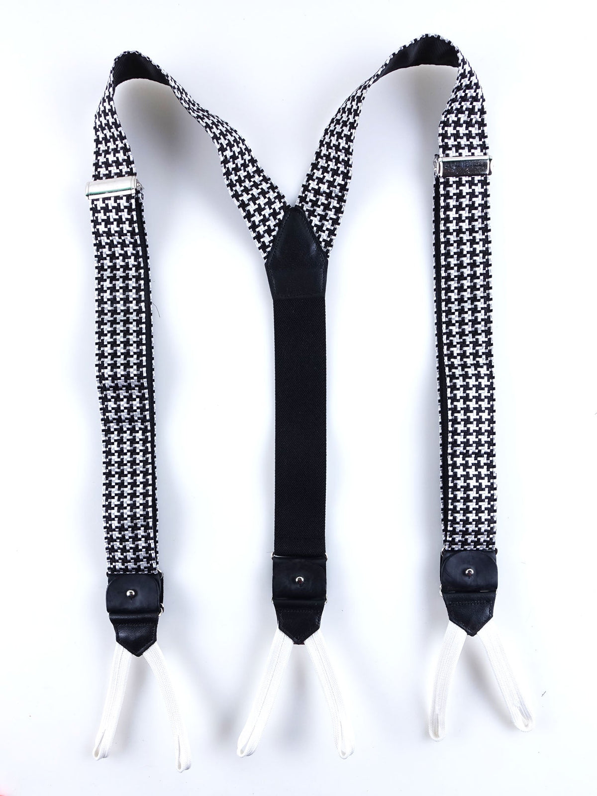 Hybrid suspender with clips and laces in black POULE woven silk