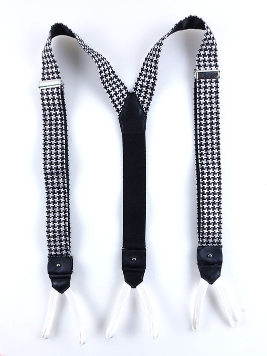 Hybrid suspender with clips and laces in black POULE woven silk