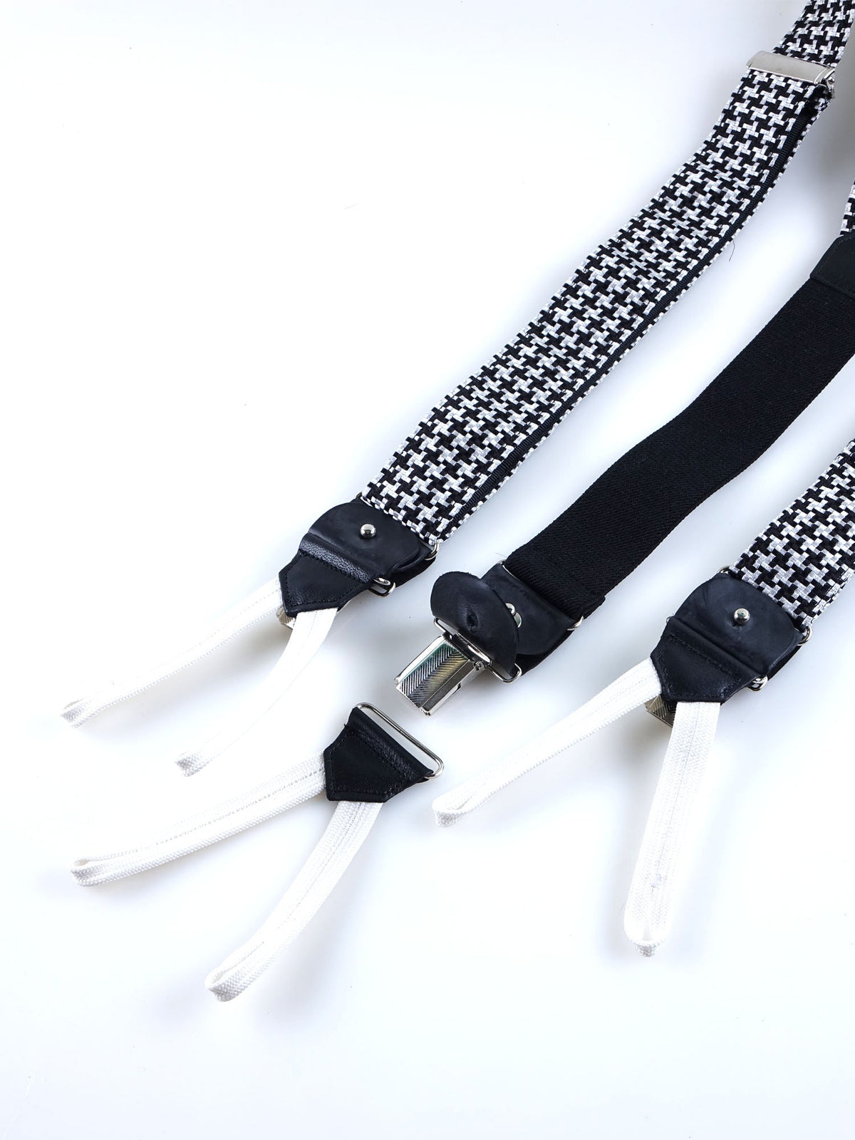 Hybrid suspender with clips and laces in black POULE woven silk