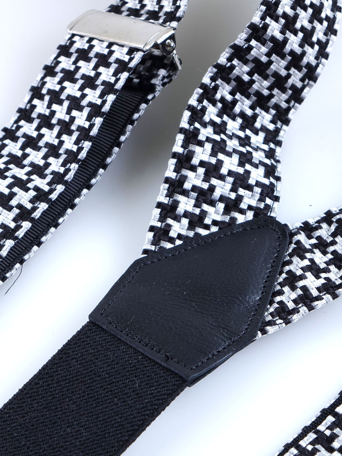 Hybrid suspender with clips and laces in black POULE woven silk