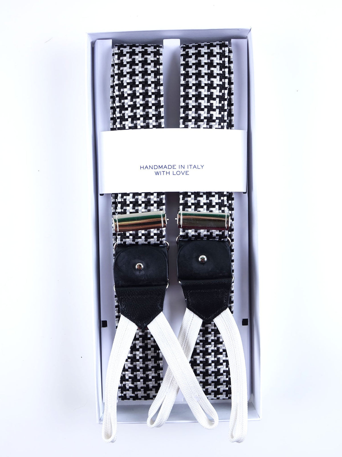 Hybrid suspender with clips and laces in black POULE woven silk