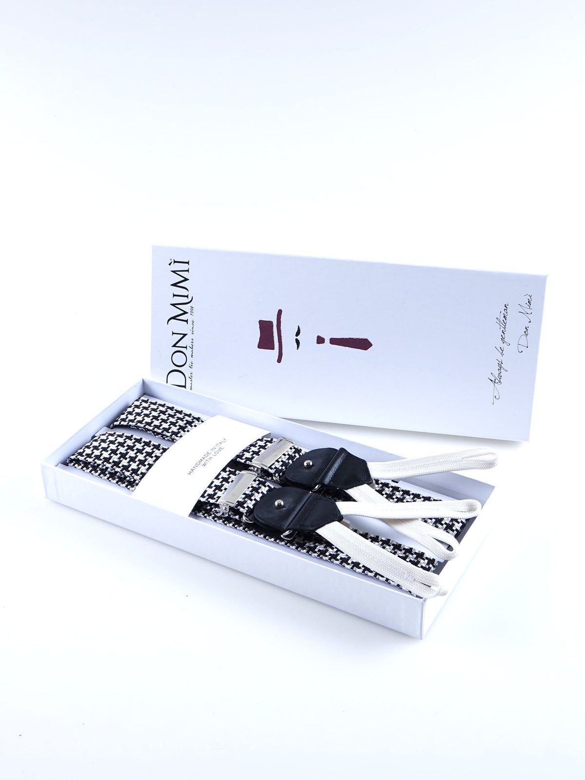 Hybrid suspender with clips and laces in black POULE woven silk