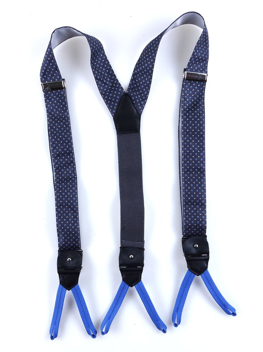 Hybrid suspenders with clips and straps in English printed silk ROSALBY Grey