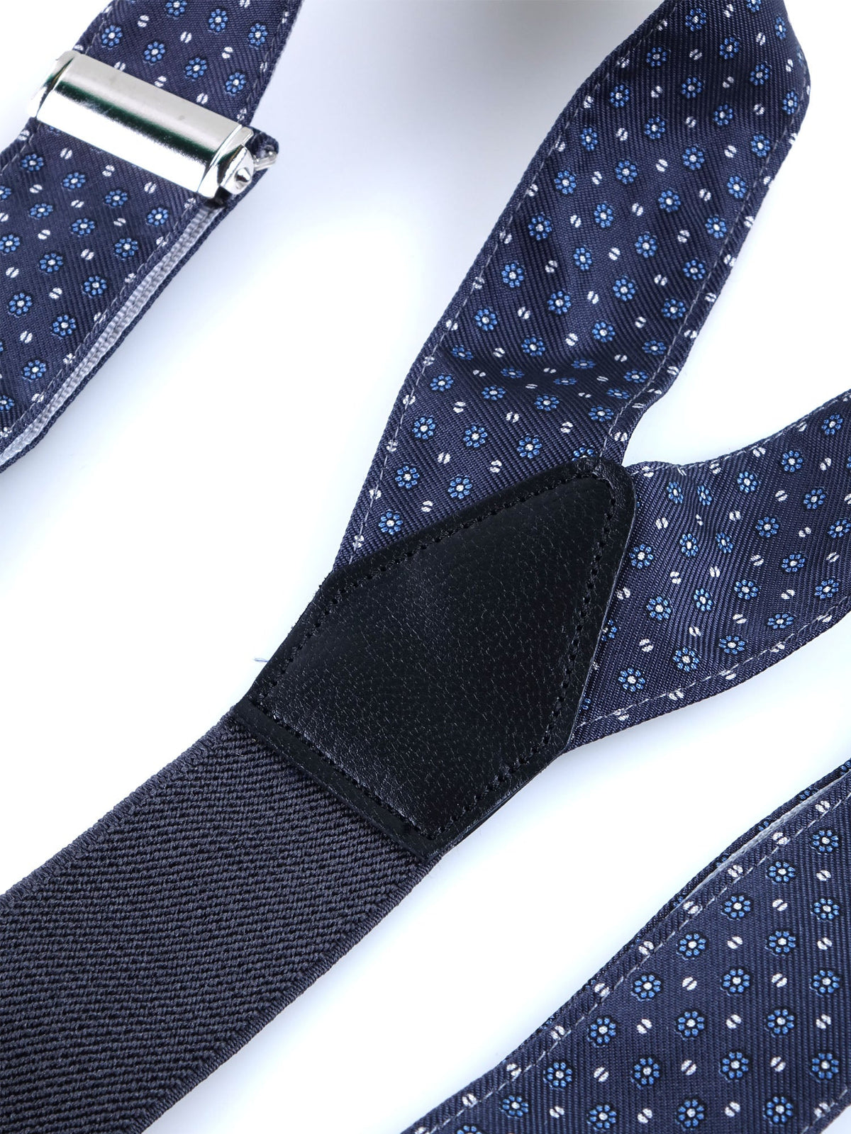 Hybrid suspenders with clips and straps in English printed silk ROSALBY Grey