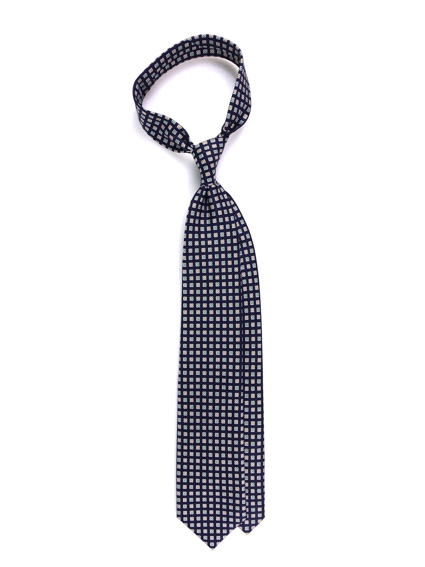 7 Fold BULL Tie English printed silk dark blue