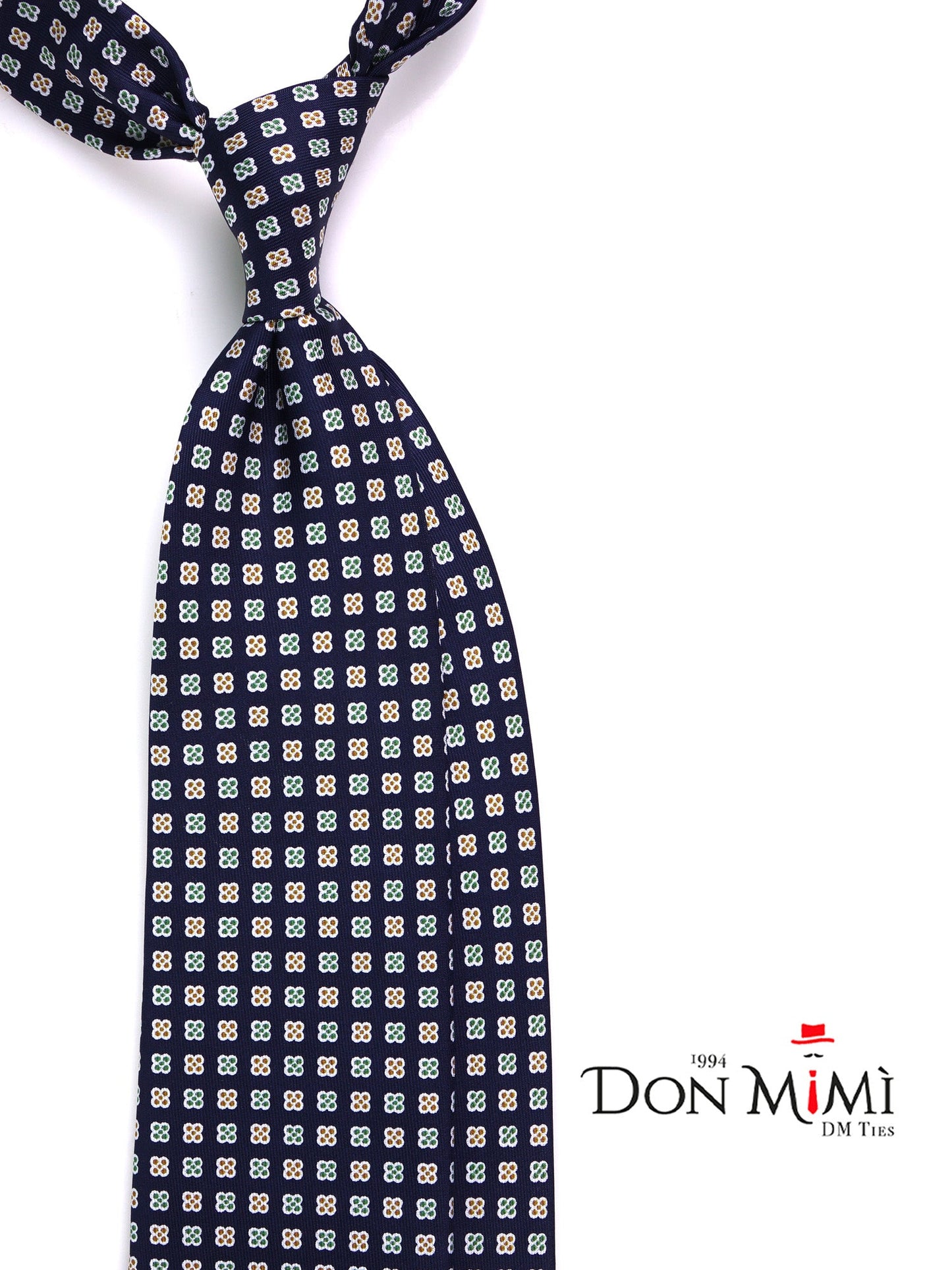 7 Fold BULL Tie English printed silk dark blue