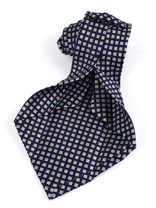 7 Fold BULL Tie English printed silk dark blue