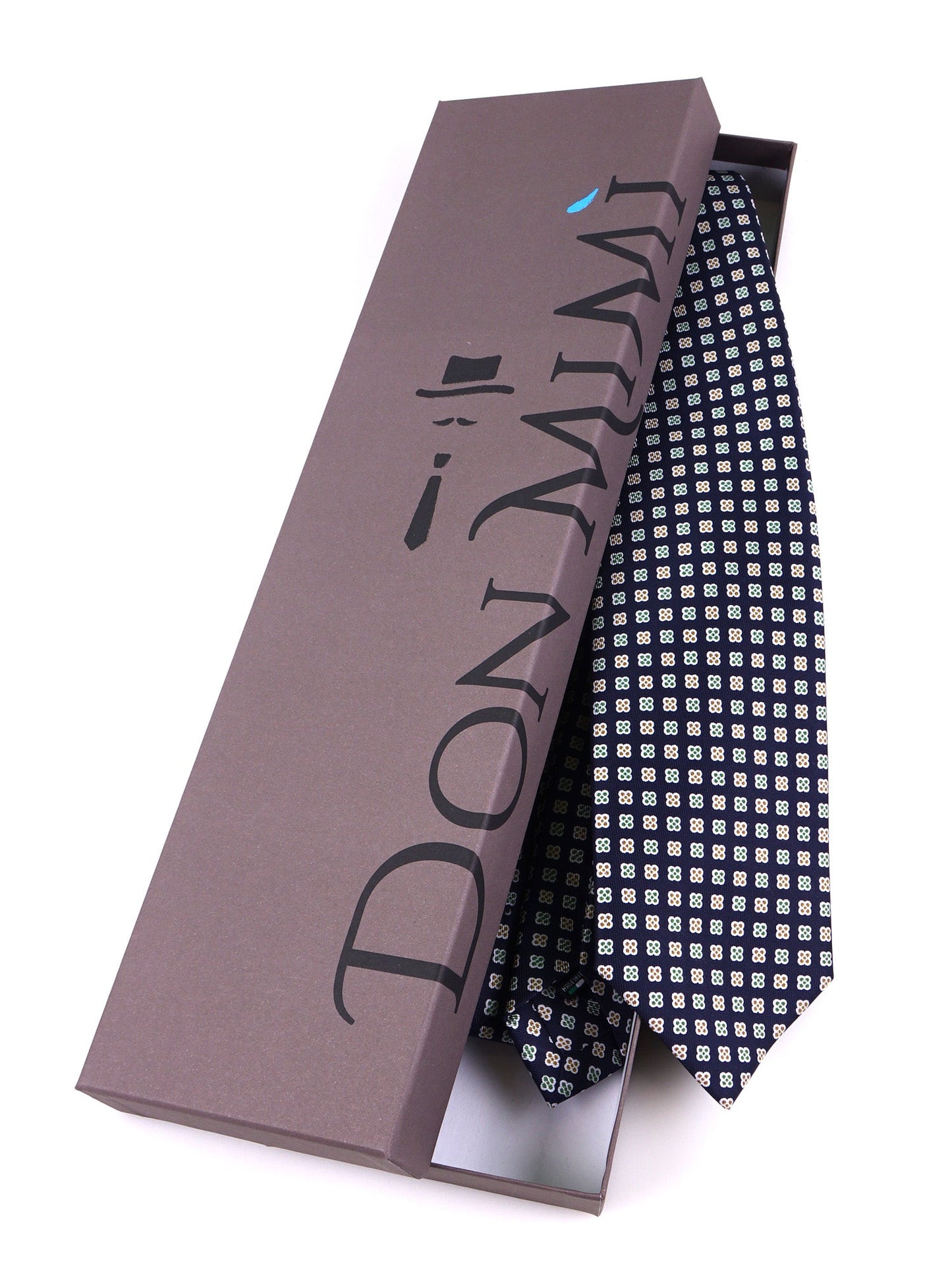 7 Fold BULL Tie English printed silk dark blue