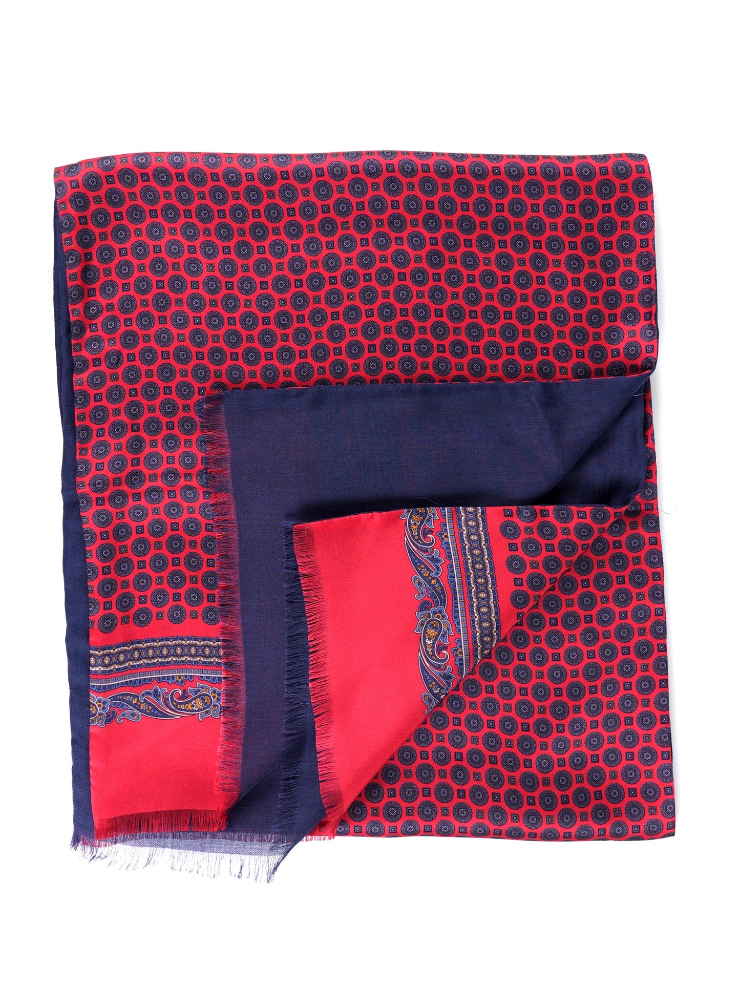 Red CAMEO printed silk/wool double-faced scarf