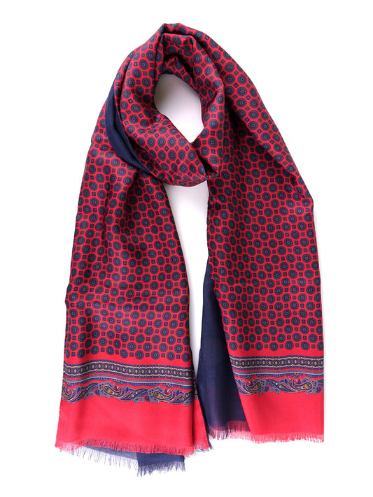 Red CAMEO printed silk/wool double-faced scarf