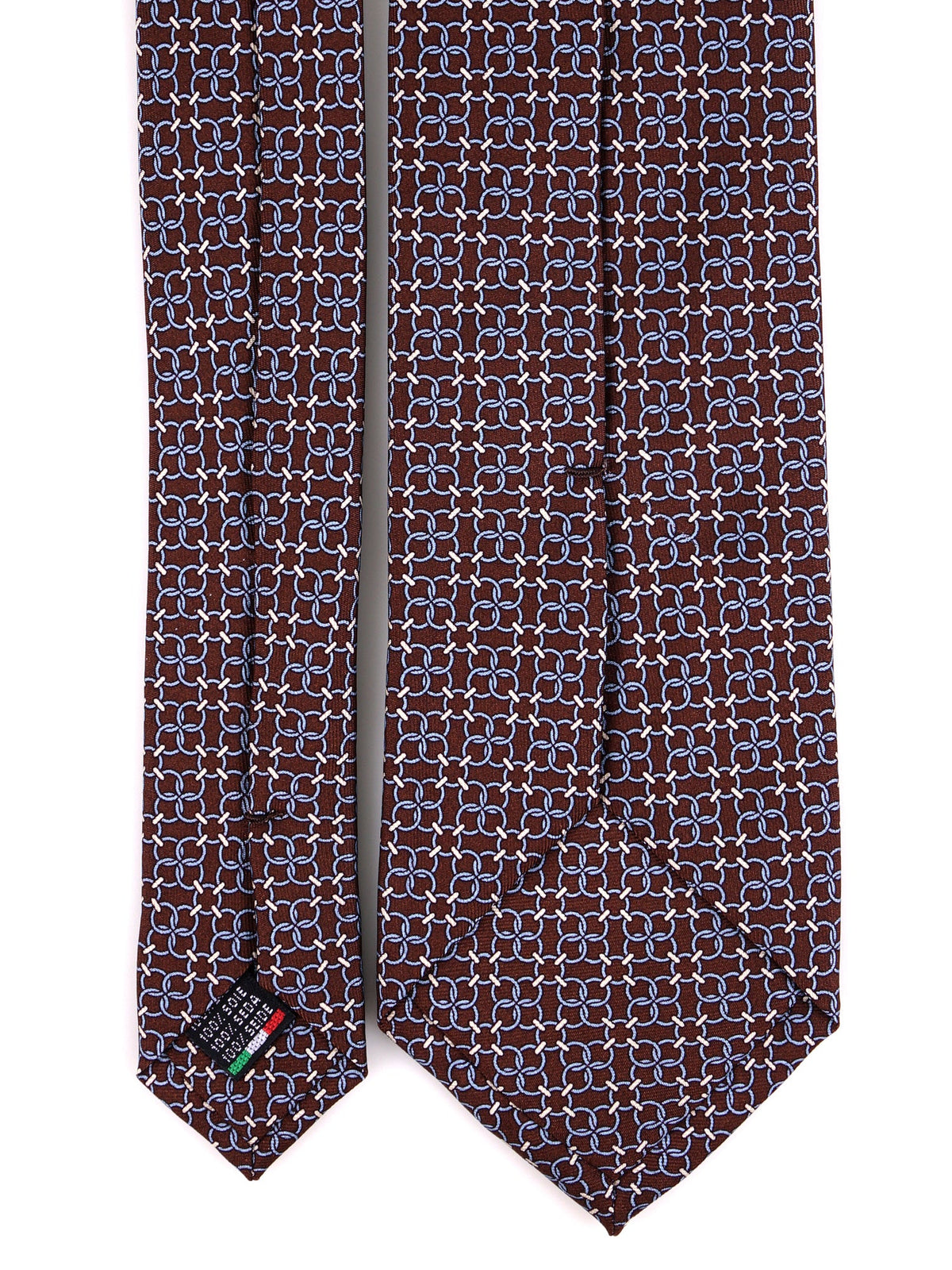 Brown 3-fold CHARI tie in printed silk