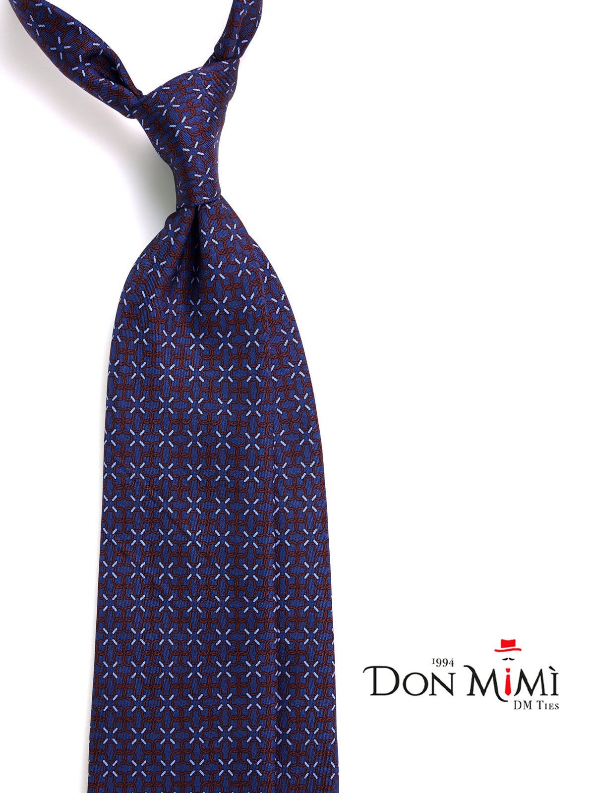 Navy blue 3-fold tie CHARI in printed silk